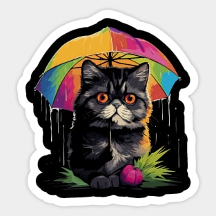 Exotic Shorthair Rainy Day With Umbrella Sticker